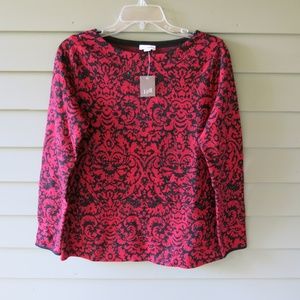 J. Jill Women's Red Tredblack Long Sleeve Sweater